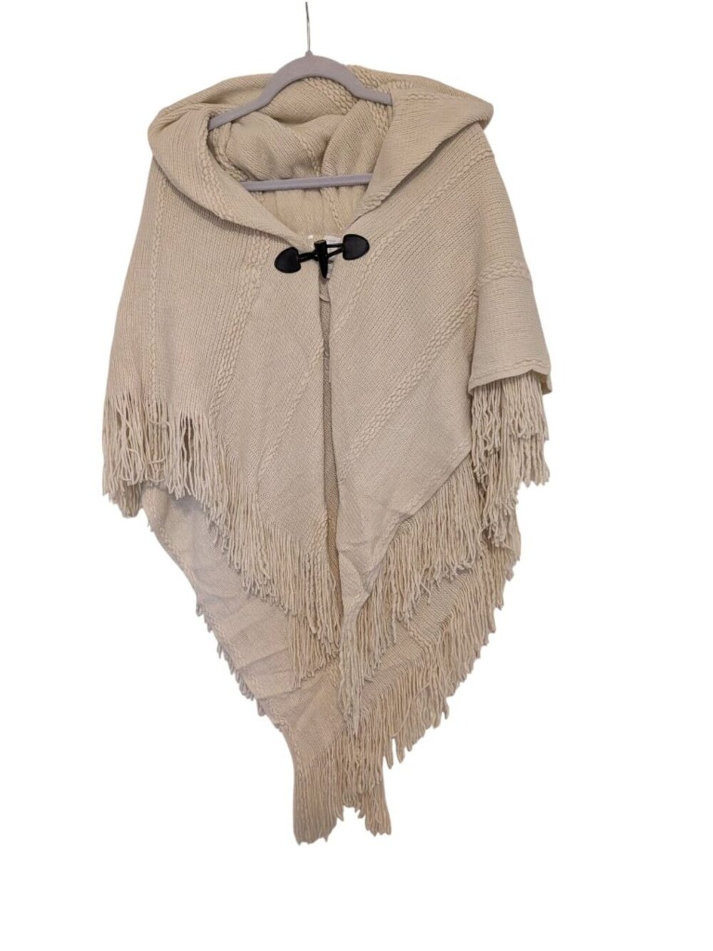 New Charter Club Womens Ivory Raschel-Knit Poncho Wrap With Toggle Closure & Fri - Picture 9 of 12